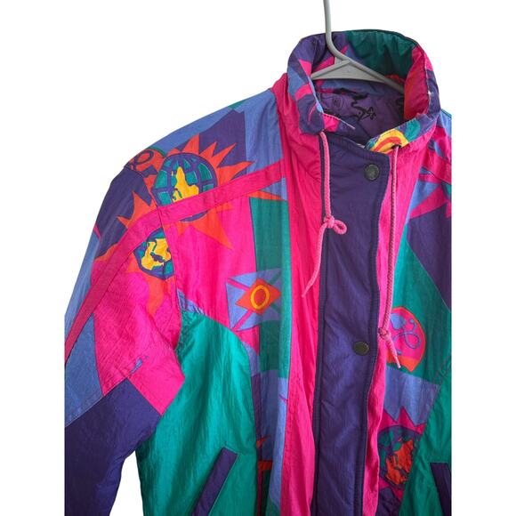 Vintage neon retro puffer ski jacket rainbow west - Picture 6 of 6